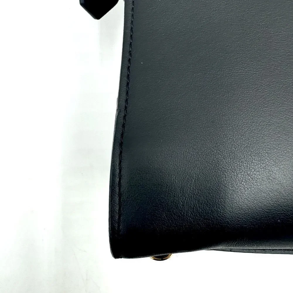 Auth Burberry Black Matte Leather Clifton Convertible 2way Handbag Purse